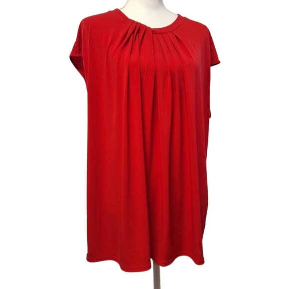 Liz Claiborne 1x Blouse Red Business Top Zipper Rouched Gathered Neck Womens - Picture 2 of 8